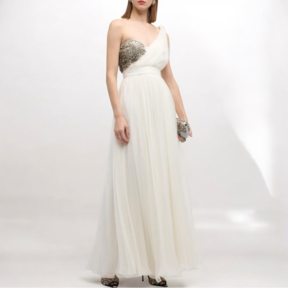 Alexander McQueen Victorian Embellished One-Shoulder Cape Chiffon Gown 38/ US2